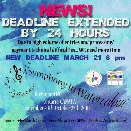 IWS Canada Symphony in Watercolour deadline extended 24 hours.
